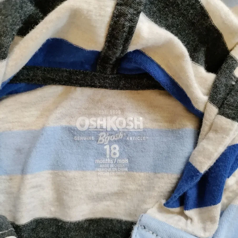 Oshkosh shirt size 18 months hoodie long sleev striped lightweight cotton hooded